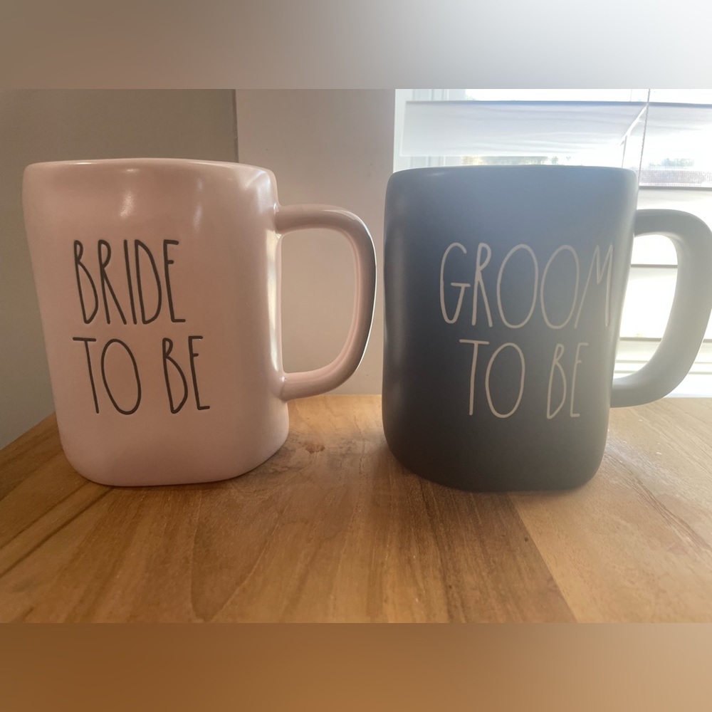 Rae Dunn Magenta Groom to be Bride to be mugs Black and pink excellent condition